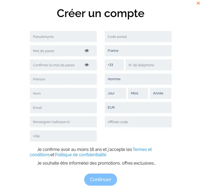 Processus d'inscription CASINO DISCO
